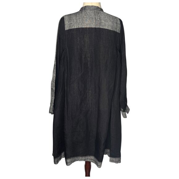 Injiri Dress 42 US XL Black Grey 100% Linen Long Sleeve Maxi India Boho - Picture 3 of 11